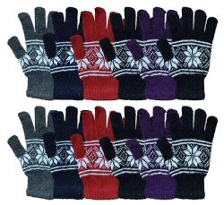 24 Bulk Yacht And Smith Women's Winter Gloves In Assorted Snowflake Print