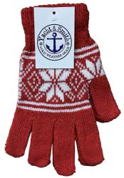 24 Bulk Yacht And Smith Women's Winter Gloves In Assorted Snowflake Print