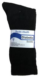 6 Bulk Yacht & Smith Men's Loose Fit NoN-Binding Soft Cotton Diabetic Black Crew Socks Size 13-16