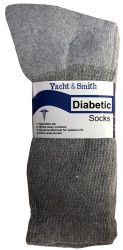 3 Bulk Yacht & Smith Men's Cotton Diabetic Gray Crew Socks Size 13-16