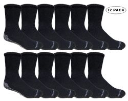12 Bulk Yacht & Smith Men's Diabetic Black Non Slip Socks Size 13-16