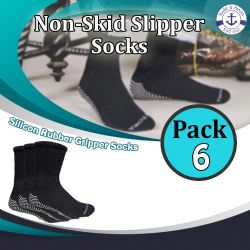 6 Bulk Yacht & Smith Men's Diabetic Black Non Slip Socks Size 10-13