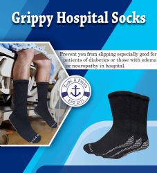 6 Bulk Yacht & Smith Men's Diabetic Black Non Slip Socks Size 10-13