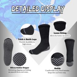 6 Bulk Yacht & Smith Men's Diabetic Black Non Slip Socks Size 10-13