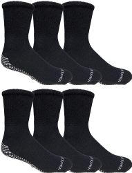 6 Bulk Yacht & Smith Men's Diabetic Black Non Slip Socks Size 10-13