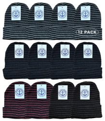 12 Bulk Yacht & Smith Unisex Assorted Striped Colors Adult Winter Beanies