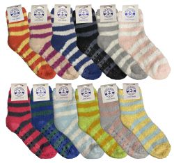 48 Bulk Yacht & Smith Women's Assorted Colored Warm & Cozy Fuzzy Gripper Bottom Socks