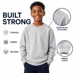 12 Bulk Youth Cotton Crew Neck Sweat Shirt Heather Gray Size 2xlarge
