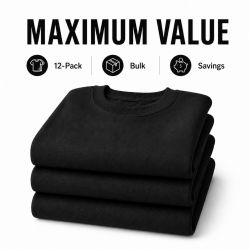 12 Bulk Youth Cotton Crew Neck Sweat Shirt Black Size Large