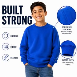 6 Bulk Youth Cotton Crew Neck Sweat Shirt Royal Blue Size Large