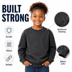 48 Bulk Youth Cotton Crew Neck Sweat Shirt Charcoal Gray Size Medium