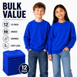 48 Bulk Youth Cotton Crew Neck Sweat Shirt Royal Blue Size Medium