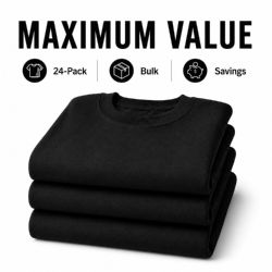 48 Bulk Youth Cotton Crew Neck Sweat Shirt Black Size Xlarge