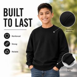 48 Bulk Youth Cotton Crew Neck Sweat Shirt Black Size 2xlarge