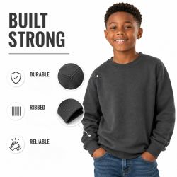 24 Bulk Youth Cotton Crew Neck Sweat Shirt Assorted Black Navy Gray Size Large