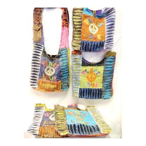 Wholesale Hobo Hippie Peace Sign Sling Crossbody Nepal purse - at - 0