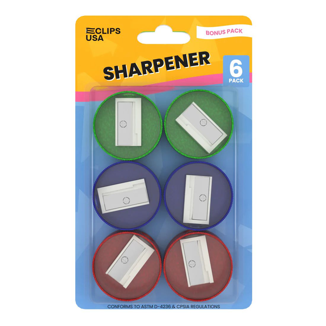 48 Bulk Pencil Sharpeners 6 Pack Assorted Colors at