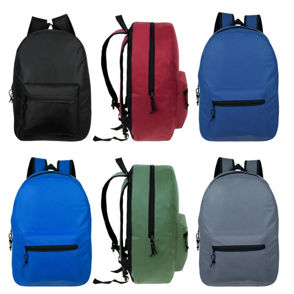 24 Bulk 15" Kids Basic Backpacks In 6 Assorted Colors