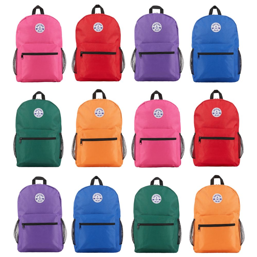 12 Bulk Yacht & Smith 17 Inch Water Resistant Backpack With Adjustable Padded Shoulder Straps