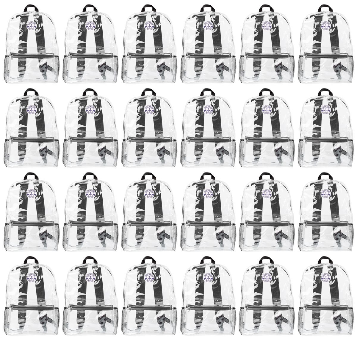 24 Bulk 17 Inch Backpacks For Kids, Clear With Black Trim, 24 Pack