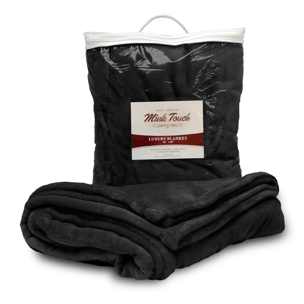 24 Bulk Mink Touch Luxury Blankets In Black at