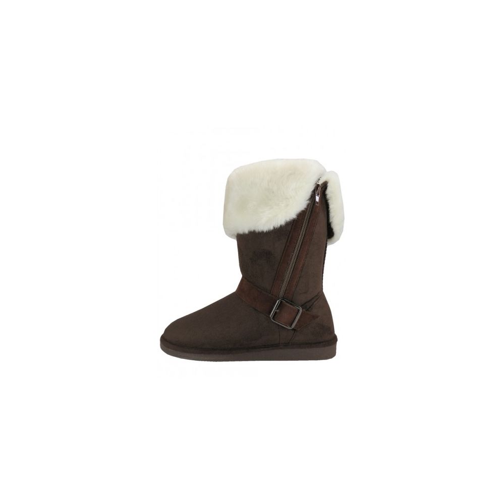 24 Bulk Women's Winter Boots With Faux Fur Lining And Side Zippe In Brown