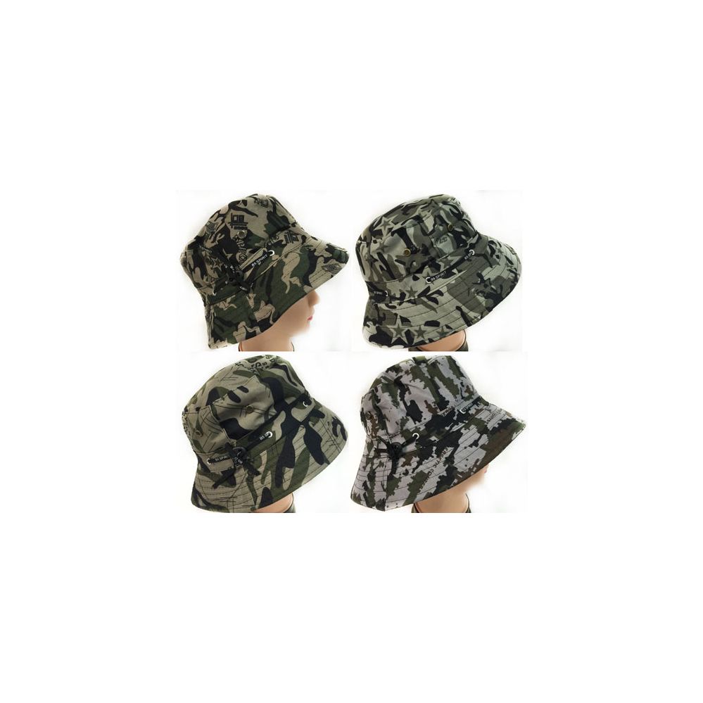 48 Bulk Camo Bucket Hat With Adjustable Strap Assorted Colors at