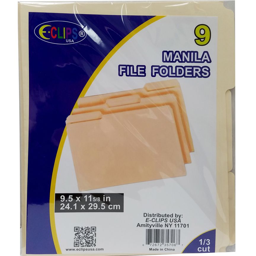 48 Bulk Manila File Folders, 1/3 Cut, 9 Pk. at
