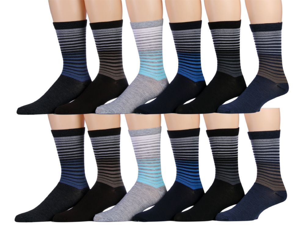 120 Bulk Mens Striped Fashion Dress Socks, Cotton Size 1013 at
