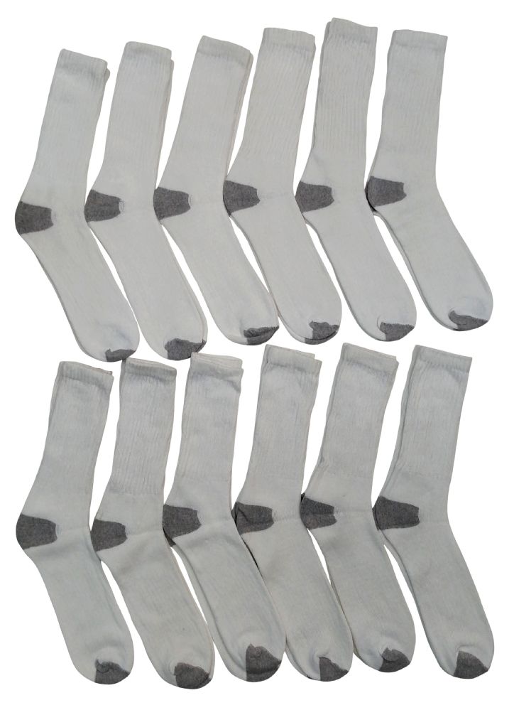 240 Bulk Womens Cotton White Crew Socks With Gray Heel Toe Size 911