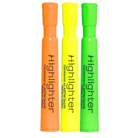 96 Bulk 3 Pack Of Highlighters Assorted Colors at