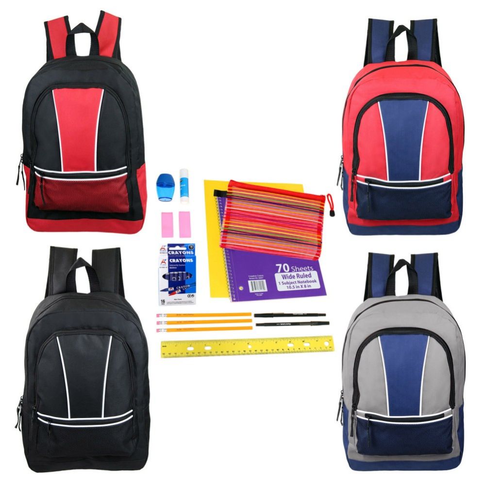 24 Bulk 17" Wholesale Kids Sport Backpacks In 4 Assorted Colors With