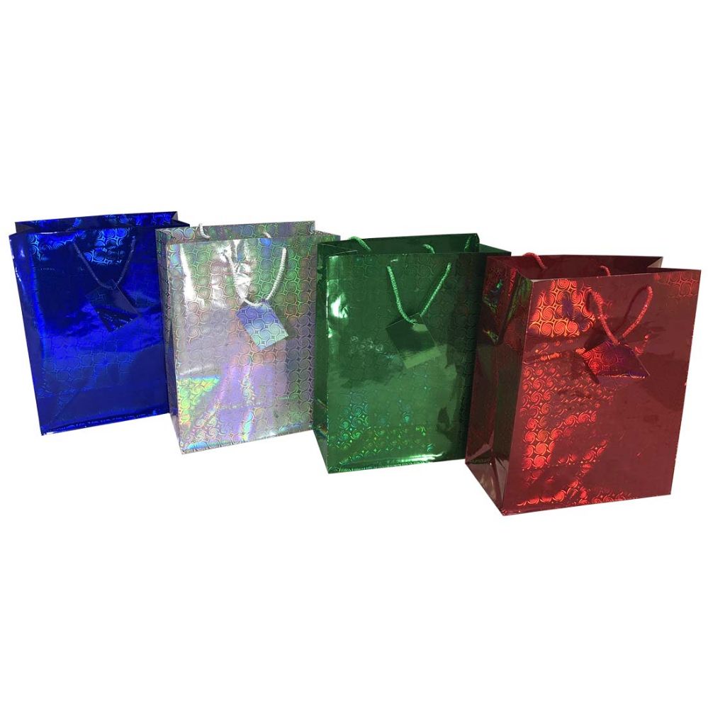 48 Bulk Party Solutions Holographic Gift Bag Medium 7&quot;wx4d&quot;x9h&quot; Astd Colors - at