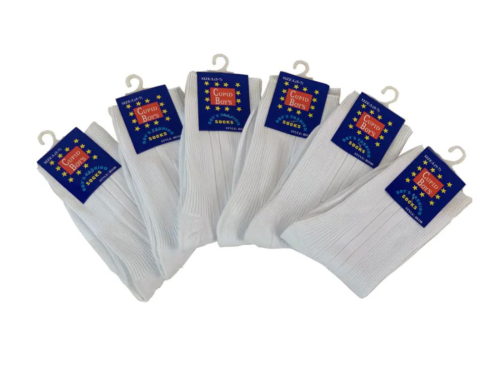144 Bulk Boys Nylon Dress Socks Boys Uniform Solid White Socks Size S at bluestarempire