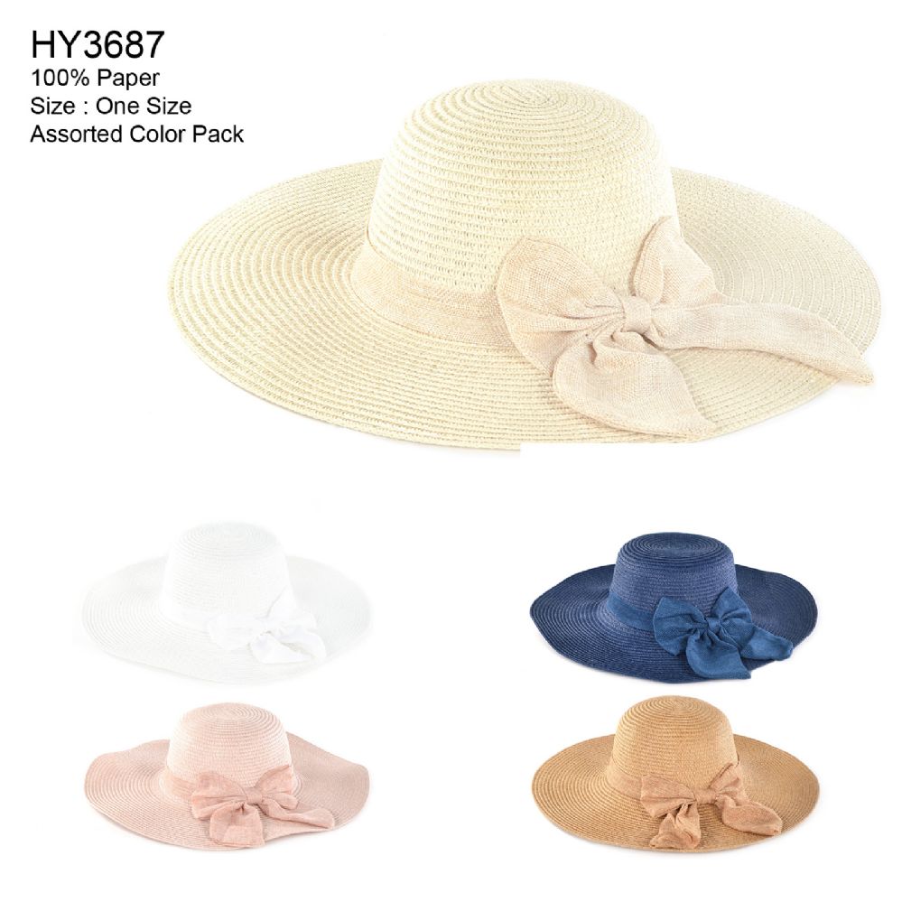 30 Bulk Womens Paper Sun Hat With Bow at