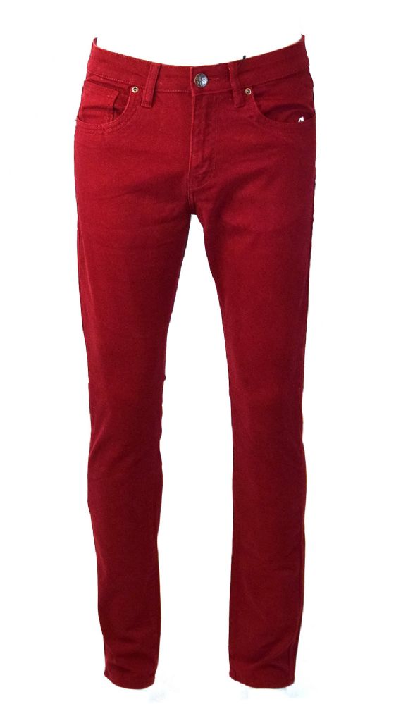 24 Bulk Mens Skinny Jeans Solid Maroon - at - bluestarempire.com