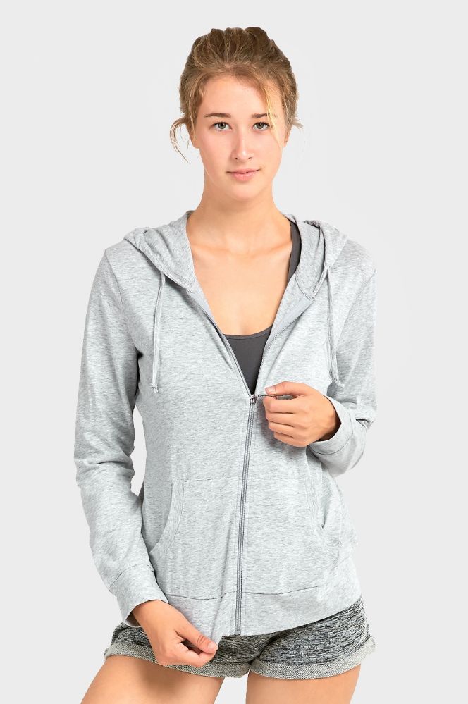 24 Bulk Women's Lightweight Zip Up Hoodie Jacket Heather Gray Size M