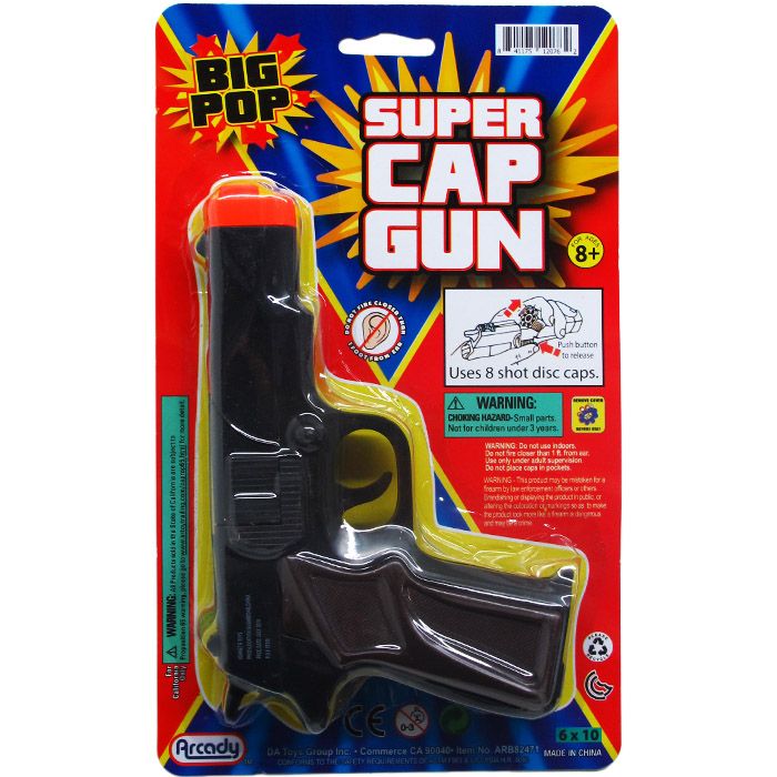 36 Bulk 7" Black Super Cap Toy Gun(square) On Blister Card at