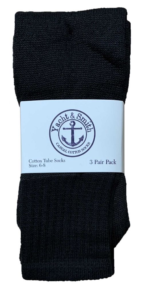 240 Bulk Yacht & Smith Kids 17 Inch Cotton Tube Socks Solid Black Size 6-8