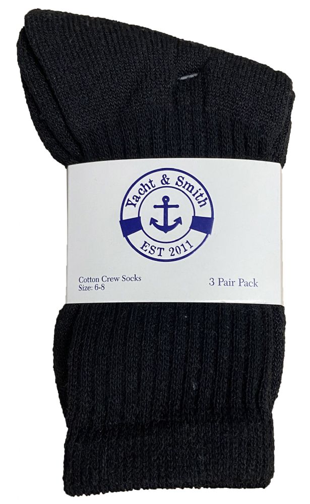 240 Bulk Yacht & Smith Kids Cotton Crew Socks Black Size 6-8 Bulk Pack