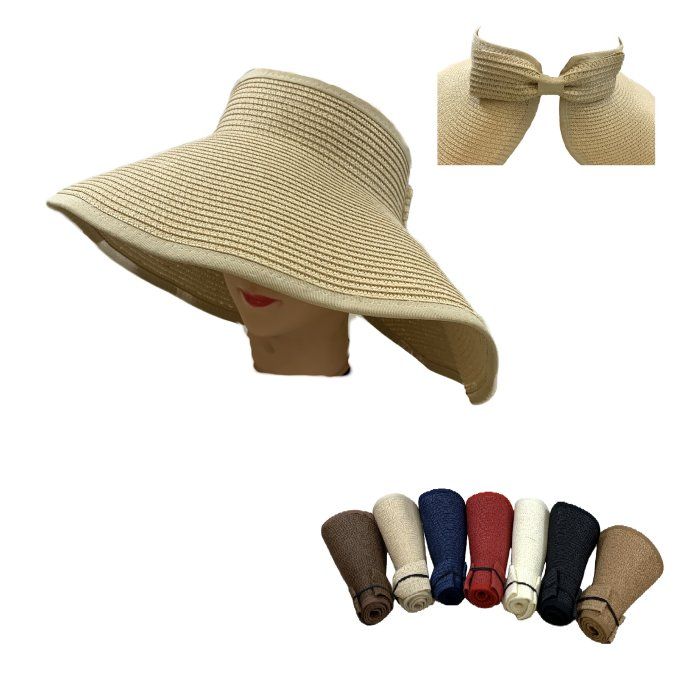 24 Bulk Ladies RolLUp LargEBrimmed Sun Visor With Bow at