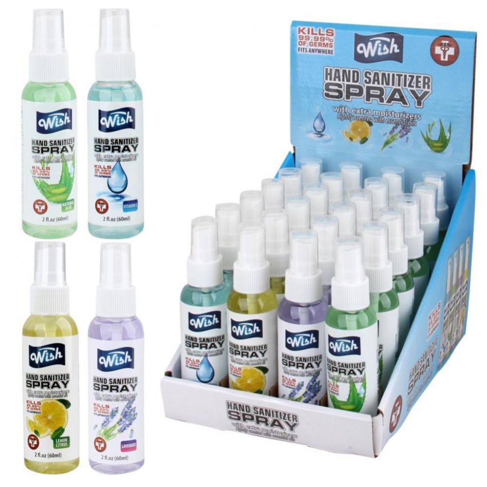 48 Bulk Wish Hand Sanitizer 2 Oz Spray With Vitamin E Assorted Scents