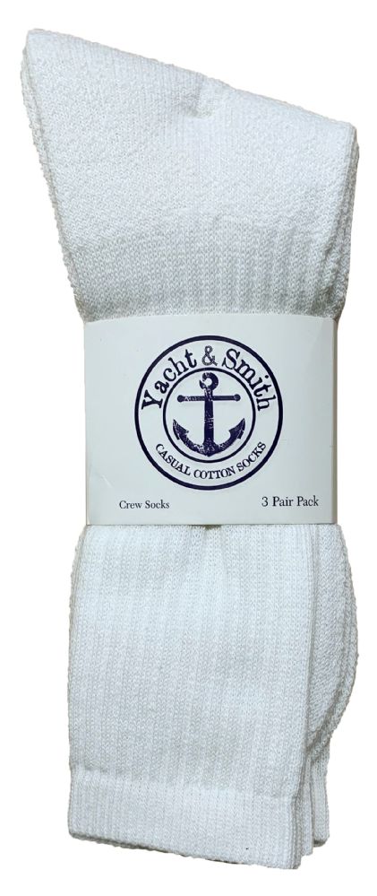 240 Bulk Yacht & Smith Men's Soft Cotton Terry Cushion Crew Socks, Sock Size 10-13, White