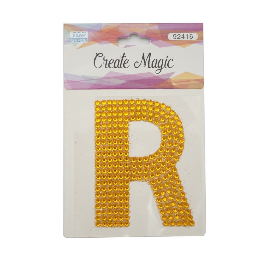 24 Bulk Crystal Sticker R In Gold - at - bluestarempire.com