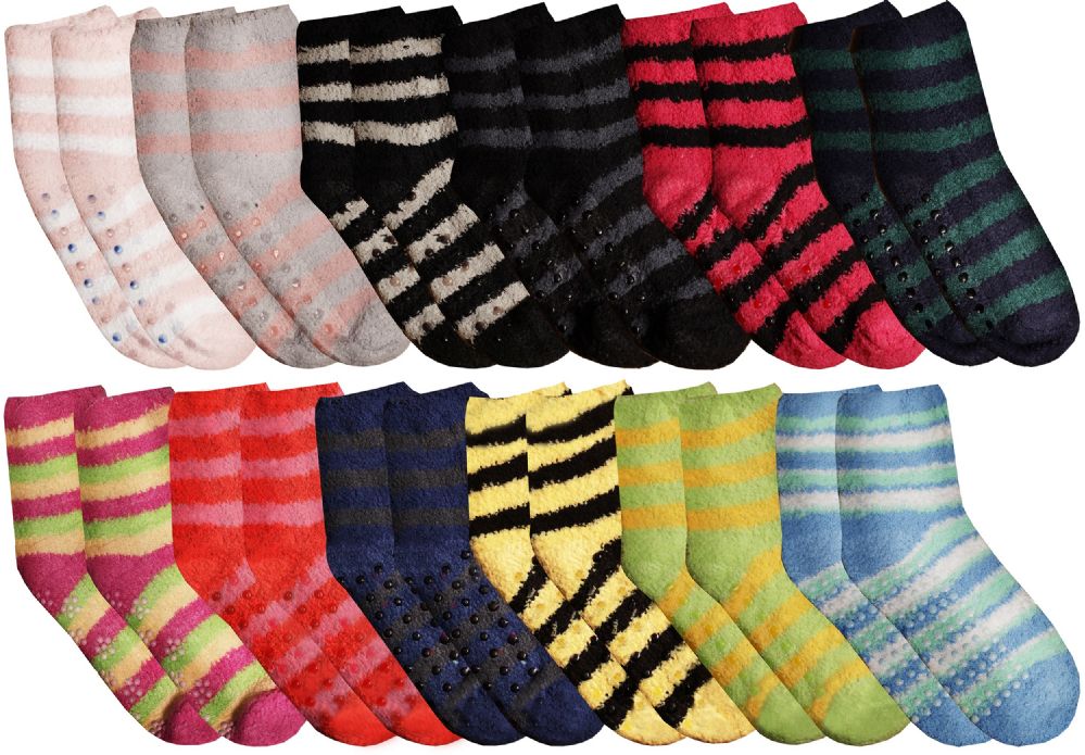 24 Bulk Yacht & Smith Womens Cozy Warm Fuzzy Gripper Socks, Assorted