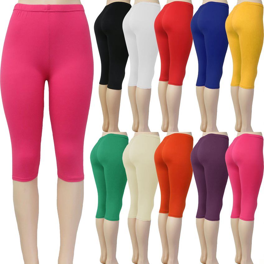 48 Bulk Women's Solid Color Capri Leggings In Assorted Colors at