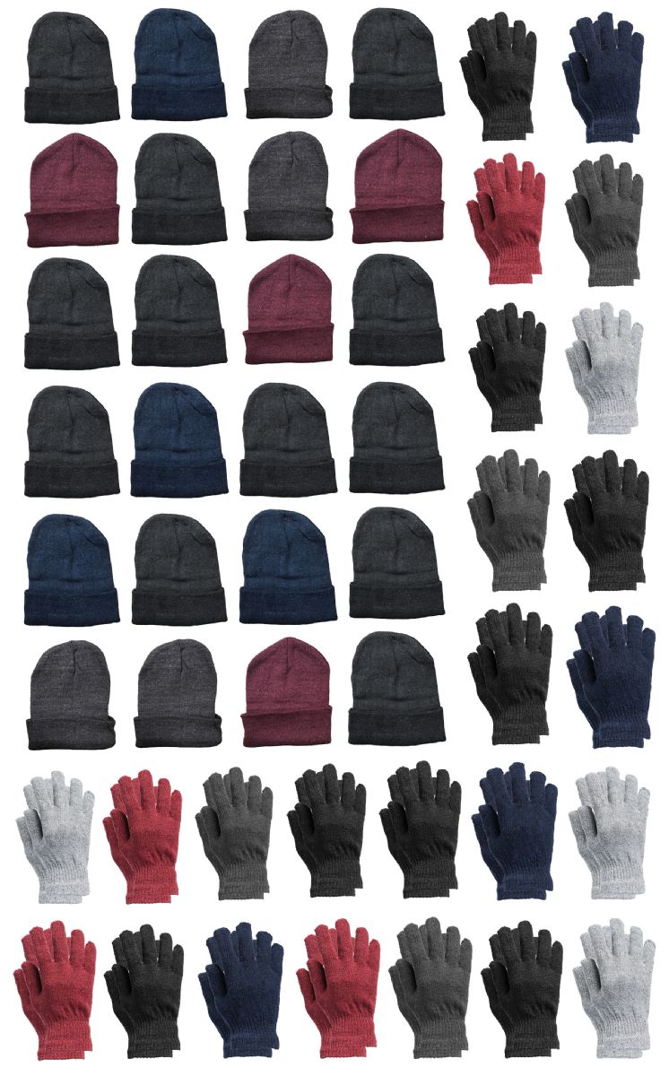 48 Bulk Yacht & Smith Mens Warm Winter Hats And Glove Set Assorted