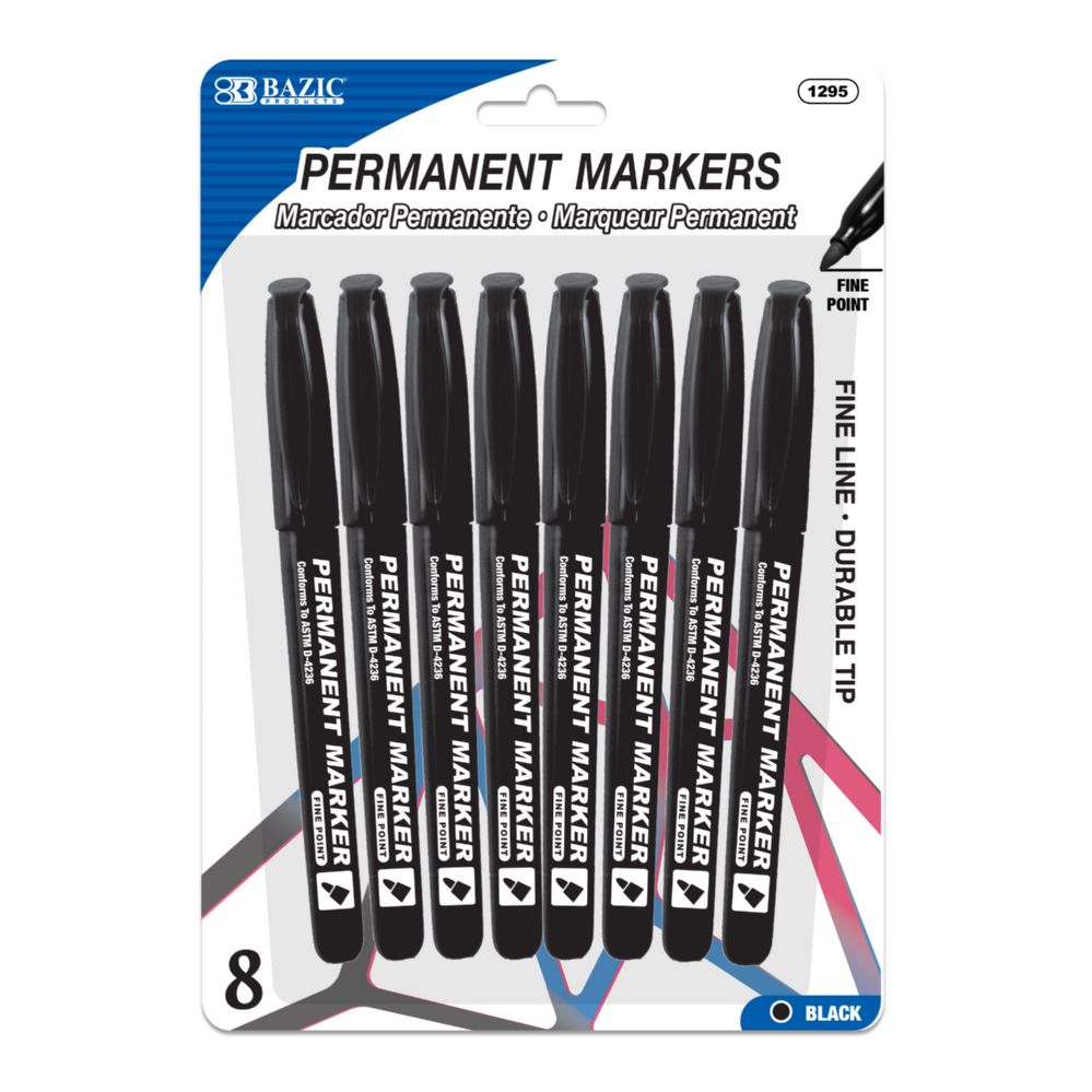 24 Bulk Black Fine Tip Permanent Markers W/ Pocket Clip (8/pack) at