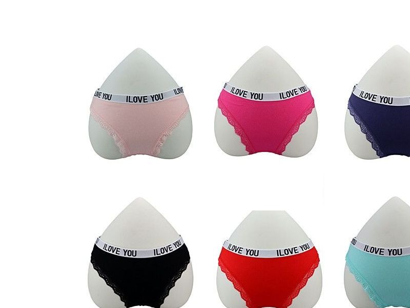 144 Bulk Womens Solid Color Panties With Love Print at