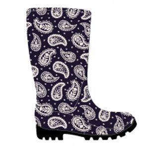 12 Bulk Women's Printed Jelly Rain Boots W/ Paisley Pattern Print - Navy
